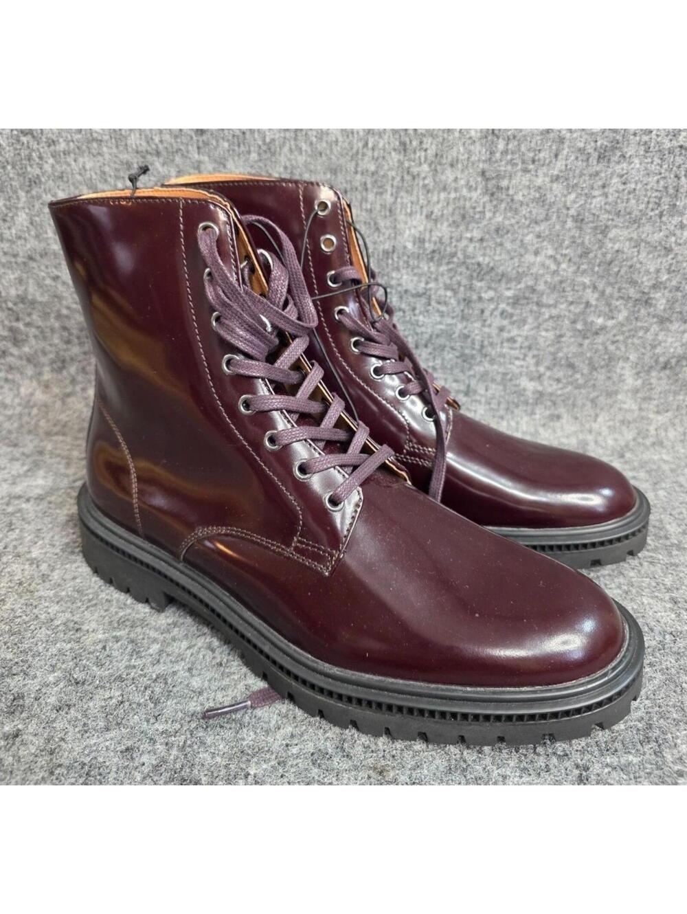 Express Leather Lace-Up Combat Boots In Burgundy Size 8 With Chunky Sole